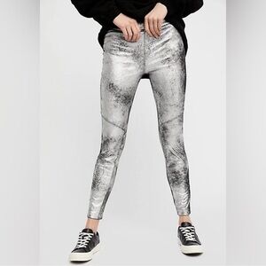NWOT Free People Shark Metallic Vegan Leggings Faux Suede Black and Silver sz 27